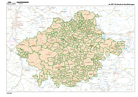 Der neue Kirchenkreis Nordth&uuml;ringen (Hintergrund: GeoBasis-DE / BKG (2025) dl-de/by-2-0), &copy; Kartendaten OpenStreetMap-Mitwirkende, Gemeindekarte: EKM))