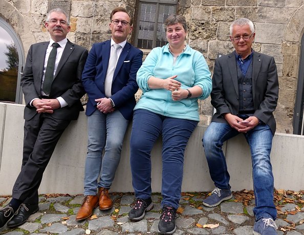 Superintendent Andreas Schwarze, M&uuml;hlh&auml;user Pr&auml;ses Jens Ritter, Superintendentin Bad Frankenhausen-Sondershausen Steffi Wiegleb, Pr&auml;ses Dr. Uwe Krieger (Foto: R. Englert)